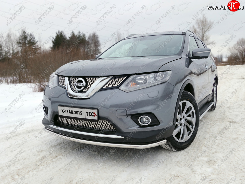 18 999 р. Защита переднего бампера нижняя 42,4 мм ТСС Тюнинг Nissan X-trail 3 T32 дорестайлинг (2013-2018) (нержавейка)  с доставкой в г. Белгород