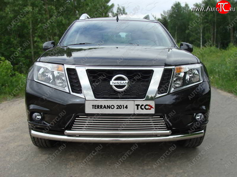 7 349 р. Декоративная вставка переднего бампера ТСС Тюнинг Nissan Terrano D10 дорестайлинг (2013-2016) (d 12 мм)  с доставкой в г. Белгород