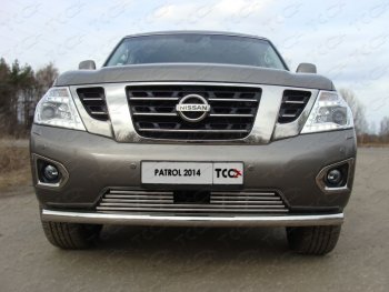 Декоративная вставка переднего бампера ТСС Тюнинг Nissan Patrol 6 Y62 рестайлинг (2014-2017) (d 16 мм)