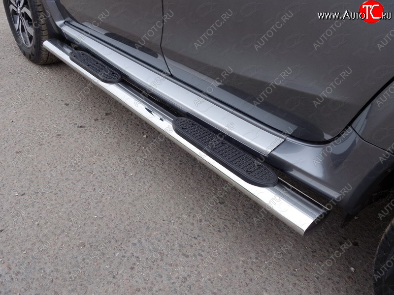 33 999 р. Пороги овальные гнутые с накладкой 75х42 мм ТСС Тюнинг Renault Duster HS рестайлинг (2015-2021) (серые)  с доставкой в г. Белгород