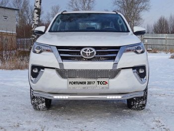 Защита переднего бампера нижняя с ДХО 76,1 мм ТСС Тюнинг Toyota Fortuner AN160 дорестайлинг (2015-2020) (нержавейка)