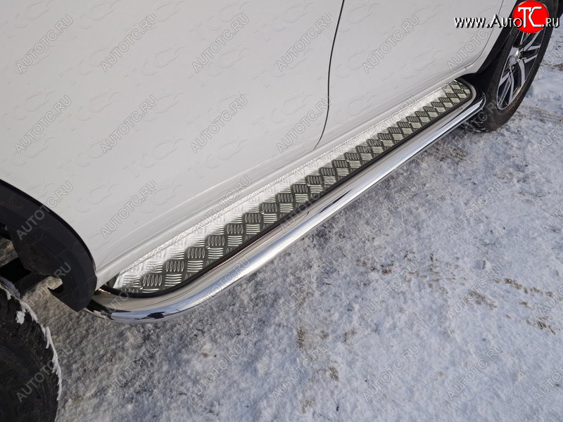 44 999 р. Пороги с площадкой 75х42 мм ТСС Тюнинг Toyota Fortuner AN160 дорестайлинг (2015-2020) (серые)  с доставкой в г. Белгород