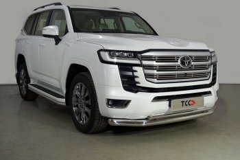 Защита переднего бампера нижняя двойная 76,1*42,4 мм ТСС Тюнинг Toyota Land Cruiser J300 дорестайлинг (2021-2025) (нержавейка)