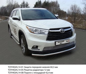 Защита переднего бампера нижняя d60,3 мм ТСС Тюнинг Toyota Highlander XU50 дорестайлинг (2013-2017) (нержавейка)