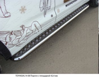 Пороги с площадкой 42,4 мм ТСС Тюнинг Toyota Highlander XU50 дорестайлинг (2013-2017) (серые)