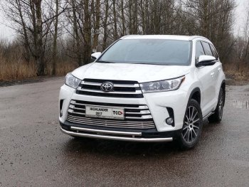 Защита переднего бампера нижняя двойная 60*42,4 мм ТСС Тюнинг Toyota Highlander XU50 рестайлинг (2016-2020) (нержавейка)