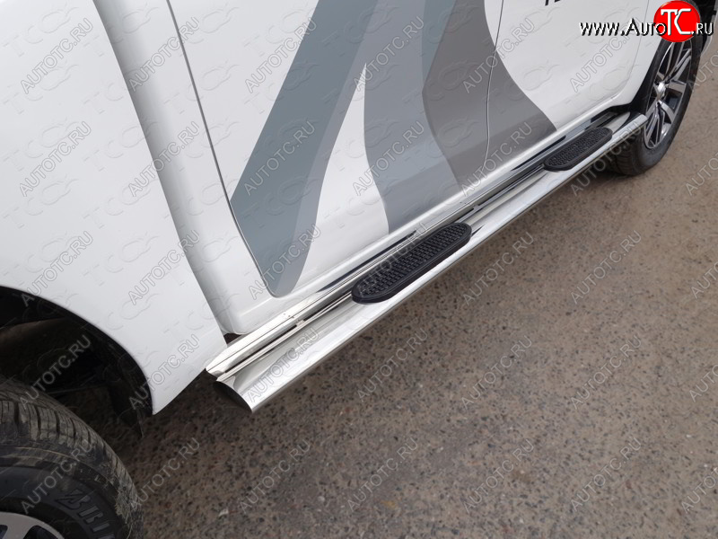 43 949 р. Пороги овальные с накладкой 120*60 мм ТСС Тюнинг Toyota Hilux AN120 дорестайлинг (2016-2020) (серые)  с доставкой в г. Белгород