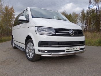 Защита переднего бампера нижняя двойная 42,4*42,4 мм ТСС Тюнинг Volkswagen Multivan T6 дорестайлинг (2016-2019) (нержавейка)
