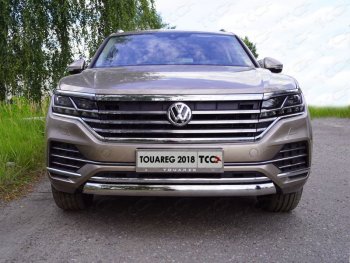 Защита переднего бампера нижняя овальная 75*42 мм ТСС Тюнинг Volkswagen Touareg 3 CR дорестайлинг (2018-2022) (нержавейка)