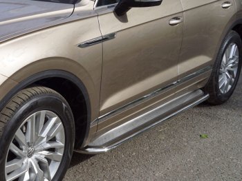 Пороги с площадкой 75х42 мм ТСС Тюнинг Volkswagen Touareg 3 CR дорестайлинг (2018-2022)