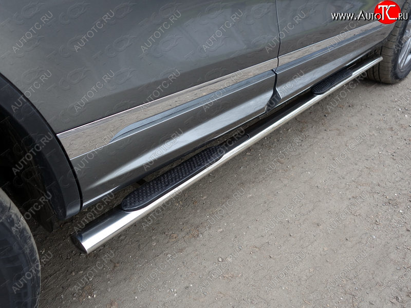 33 999 р. Пороги овальные с накладкой 75х42 мм R-Line ТСС Тюнинг Volkswagen Touareg 2 NF рестайлинг (2014-2018) (серые)  с доставкой в г. Белгород