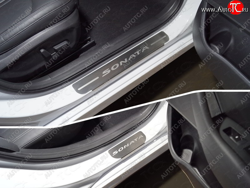 3 999 р. Накладки на пороги, ТСС Тюнинг Hyundai Sonata LF рестайлинг (2017-2019) (лист шлифованный надпись Sonata)  с доставкой в г. Белгород