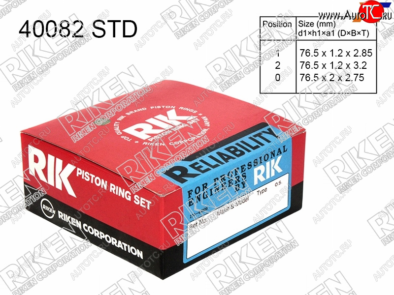 1 599 р. Кольца поршневые (комплект) STD G4ED 1.6 RIKEN Hyundai Matrix 1 FC дорестайлинг (2001-2005)  с доставкой в г. Белгород