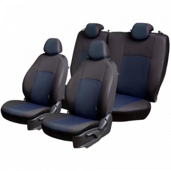 5 399 р. Комплект чехлов для сидений (РЗСиС 40/60 2Г Жаккард) Дублин Lord Autofashion Skoda Fabia Mk2 хэтчбэк дорестайлинг (2007-2010) (черный, вставка Ёж синяя)  с доставкой в г. Белгород. Увеличить фотографию 3