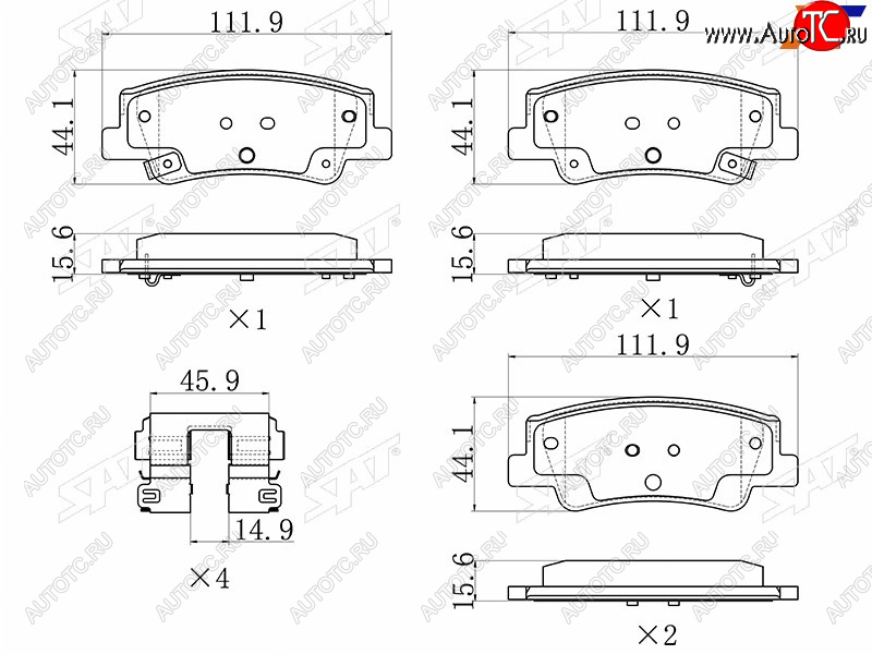 829 р. Колодки тормозные задние LH-RH SAT Hyundai Sonata DN8 (2019-2022)  с доставкой в г. Белгород