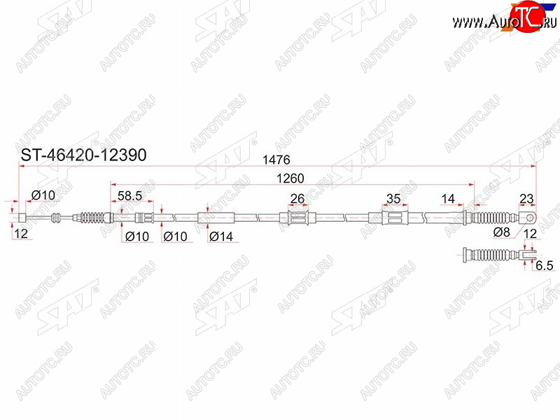 1 239 р. Трос ручника RH SAT Toyota Corolla E110 универсал рестайлинг (2000-2002)  с доставкой в г. Белгород