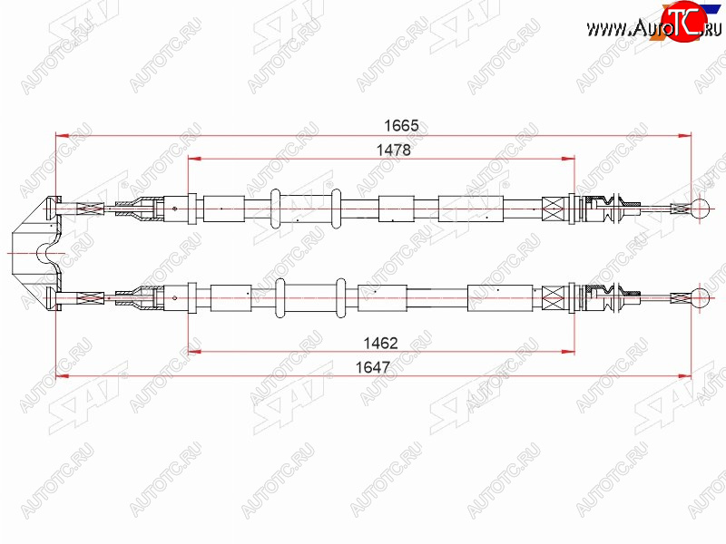 1 399 р. Трос ручного тормоза SAT Opel Astra H универсал (2004-2007)  с доставкой в г. Белгород