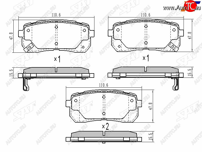 829 р. Колодки тормозные задние LH-RH SAT Hyundai Starex/Grand Starex/H1 TQ рестайлинг (2014-2018)  с доставкой в г. Белгород