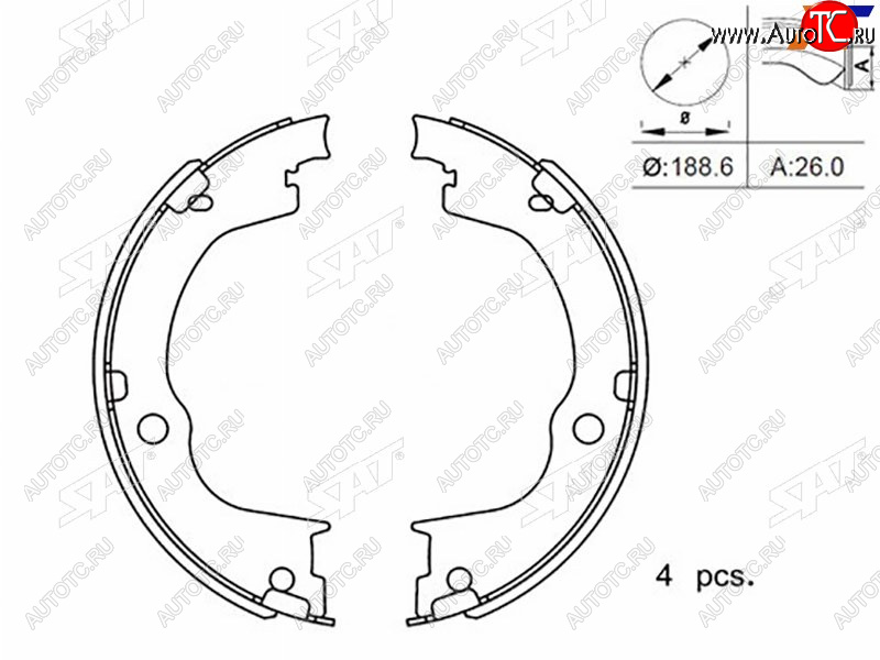 1 259 р. Колодки тормозные барабанные задние RH-LH SAT Chevrolet Captiva 2-ой рестайлинг (2013-2016)  с доставкой в г. Белгород