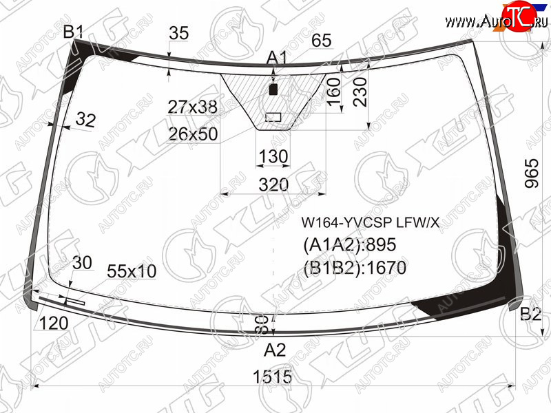 14 999 р. Стекло лобовое (Датчик дождя Молдинг) XYG Mercedes-Benz ML class W164 дорестайлинг (2005-2008)  с доставкой в г. Белгород