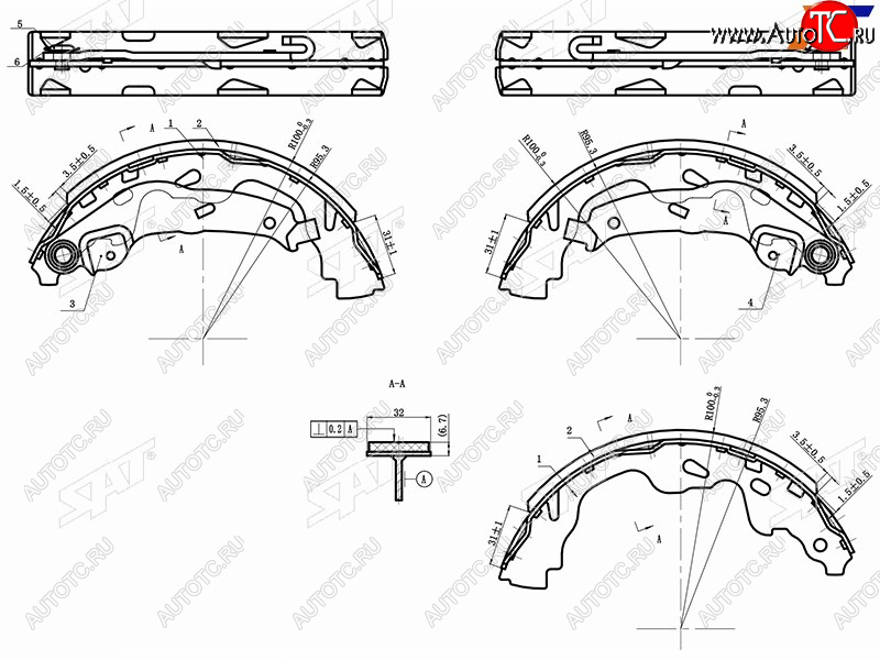 1 099 р. Колодки тормозные барабанные задние RH-LH SAT Toyota Aygo 2 (2014-2018)  с доставкой в г. Белгород