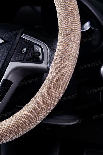 369 р. Оплётка на руль (37-39см BLW-022 текстиль) Автопилот JAC Sunray LC6T32 автобус (2020-2025) (бежевый)  с доставкой в г. Белгород. Увеличить фотографию 4
