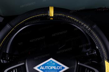 489 р. Оплётка на руль (37-39см BLW-003 кож/зам ) Автопилот Nissan 350Z (2002-2008) (черный/желтый)  с доставкой в г. Белгород. Увеличить фотографию 4