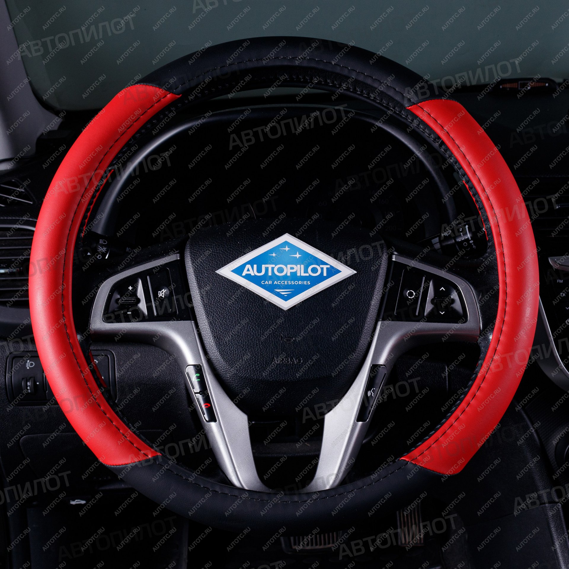 389 р. Оплётка на руль (37-39см BLW-004 кож/зам ) Автопилот Daewoo Gentra седан (2005-2011) (черный/красный)  с доставкой в г. Белгород