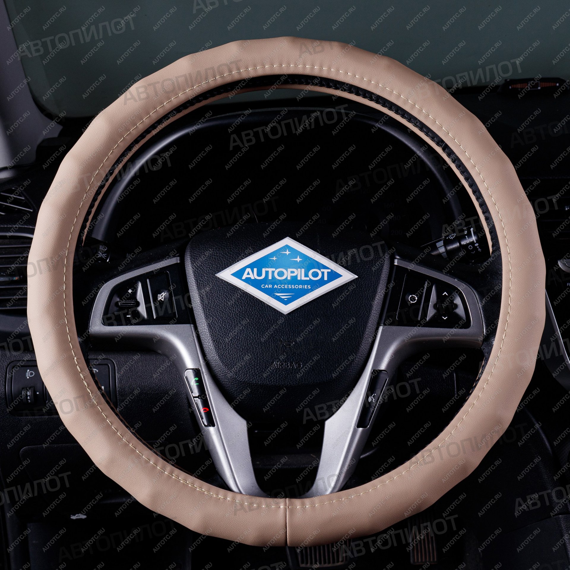 619 р. Оплётка на руль (37-39см BLW-008 кож/зам ) Автопилот Seat Toledo седан (2011-2018) (бежевый)  с доставкой в г. Белгород
