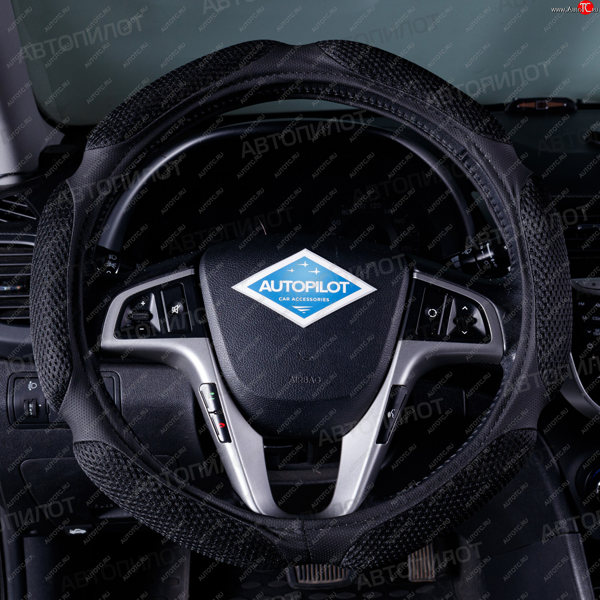399 р. Оплетка руля (спонж, 37-39 см) Автопилот NR1751 SSANGYONG Korando 3 рестайлинг 1 (2013-2017) (черный)  с доставкой в г. Белгород