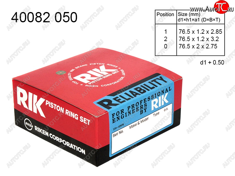 1 679 р. Кольца поршневые (комплект) 0,50 G4ED 1.6 RIKEN Hyundai Accent 3 MC седан (2005-2011)  с доставкой в г. Белгород