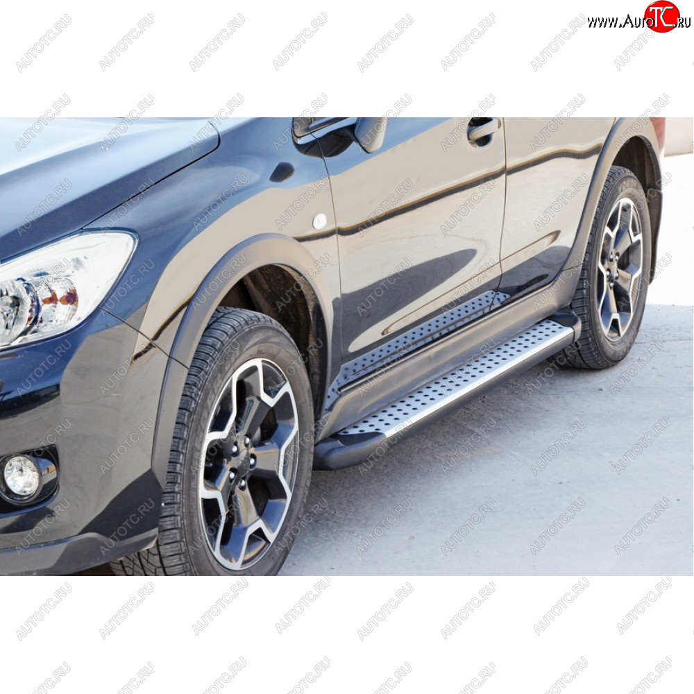 31 999 р. Пороги бумер алюминиевые с резинкой, Техно Сфера Subaru XV GP/G33 дорестайлинг (2012-2016) (Черный матовый)  с доставкой в г. Белгород