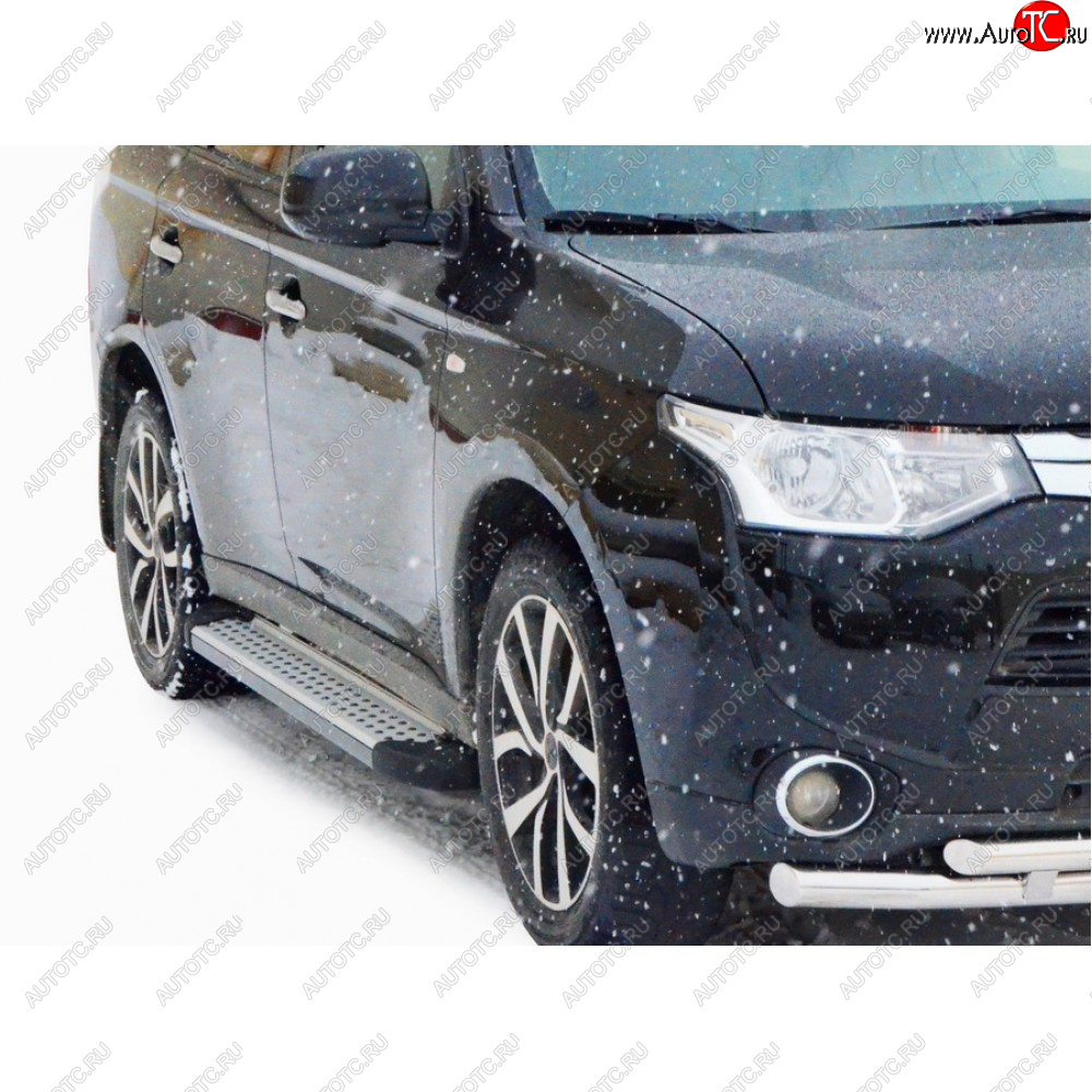 31 999 р. Пороги бумер алюминиевые с резинкой, Техно Сфера Mitsubishi Outlander CW0W рестайлинг (2009-2012) (Черный глянец)  с доставкой в г. Белгород