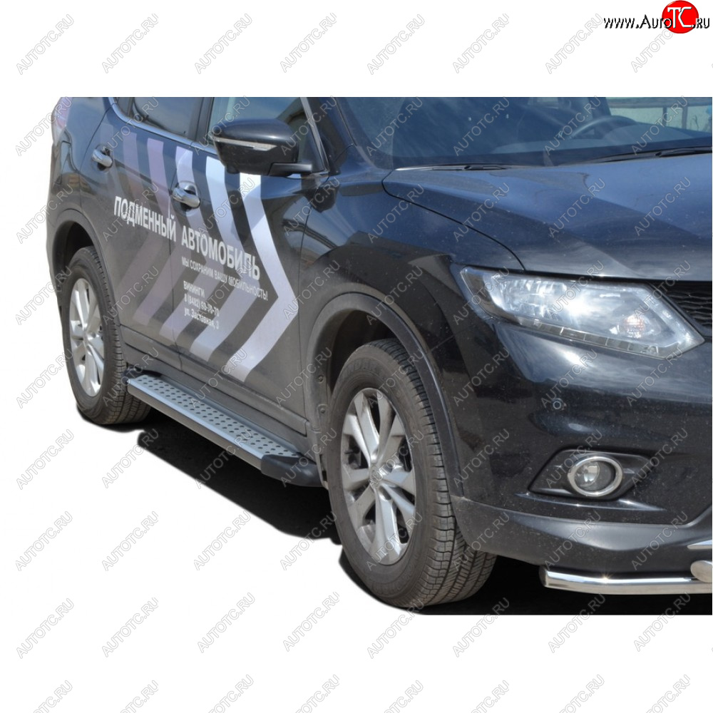 31 999 р. Пороги бумер алюминиевые с резинкой, Техно Сфера Nissan X-trail 3 T32 дорестайлинг (2013-2018) (Черный глянец)  с доставкой в г. Белгород