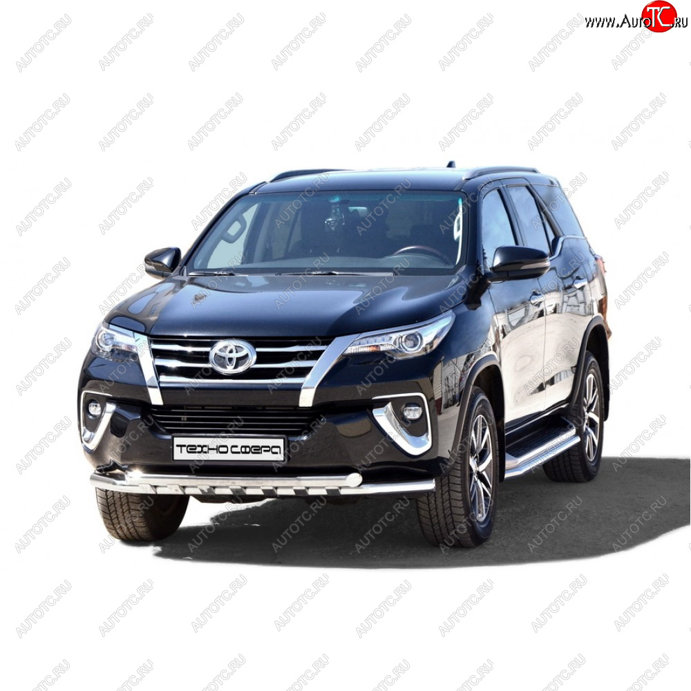 9 799 р. Защита порогов труба с полимерным покрытием d40, Техно Сфера Toyota Fortuner AN160 дорестайлинг (2015-2020) (Черный глянец)  с доставкой в г. Белгород