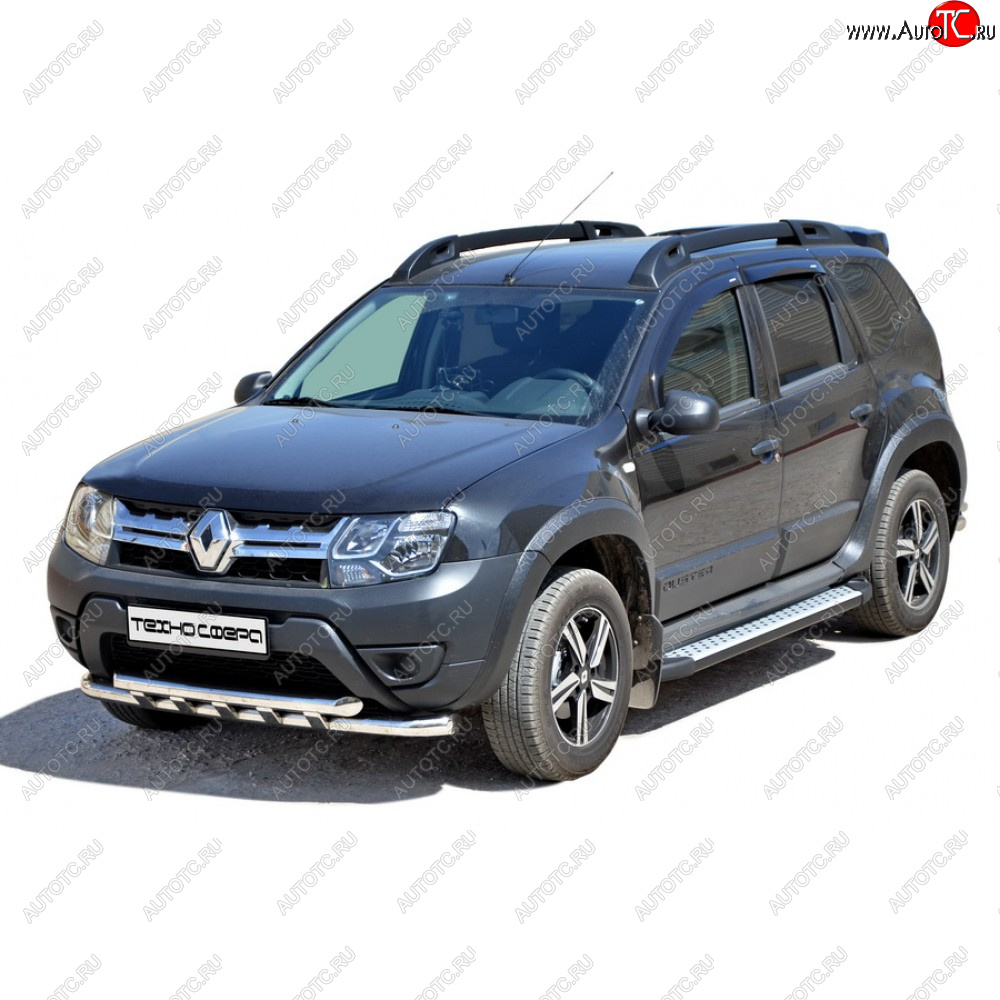 25 599 р. Пороги бумер алюминиевые с резинкой, Техно Сфера Renault Duster HS рестайлинг (2015-2021) (Черный глянец)  с доставкой в г. Белгород