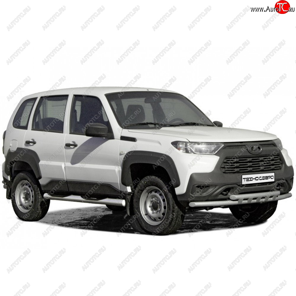 5 999 р. Защита переда «Труба двойная» Техносфера Лада Нива Трэвел (212300-80) (2021-2025) (цвет белый)  с доставкой в г. Белгород