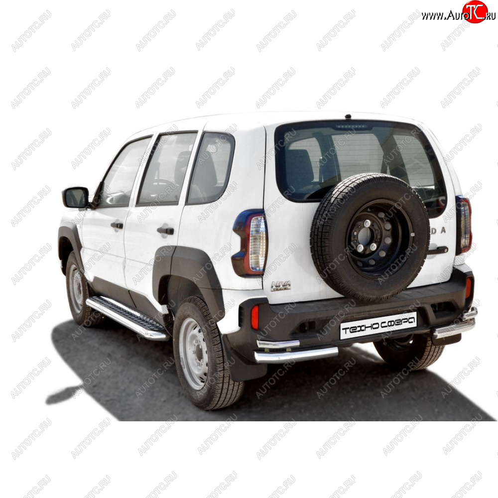 17 399 р. Защита заднего бампера нержавейка d63.5 (Уголки двойные Люкс), Техно Сфера Лада Нива Трэвел (212300-80) (2021-2025) (нержавейка)  с доставкой в г. Белгород