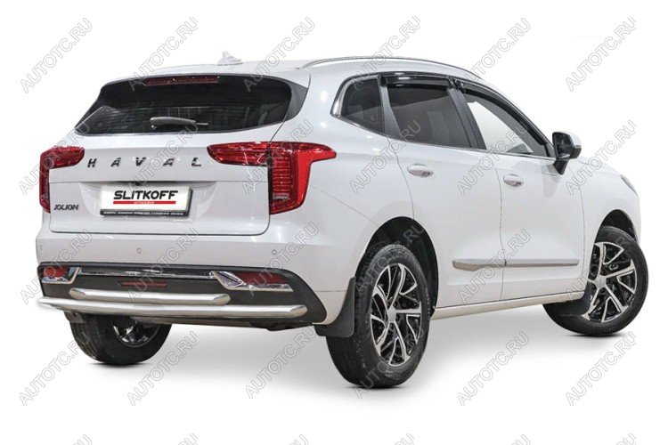 13 999 р. Защита заднего бампера d42+d42 двойная (2WD) Slitkoff Haval Jolion дорестайлинг (2020-2024) (нержавейка полированная)  с доставкой в г. Белгород