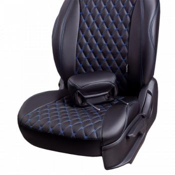 13 949 р.  Комплект чехлов для сидений (РЗС 40/60 2П+1Г Орегон) БАЙРОН Lord Autofashion  KIA Cerato  3 YD (2016-2019) рестайлинг седан (черный, вставка черная, строчка синяя)  с доставкой в г. Белгород. Увеличить фотографию 2