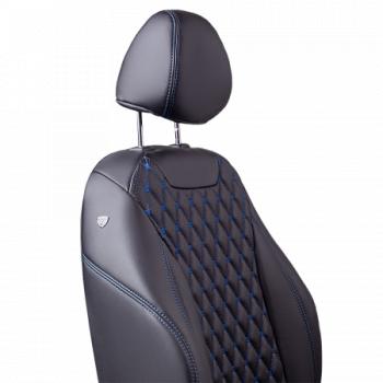 13 949 р.  Комплект чехлов для сидений (РЗС 40/60 2П+1Г Орегон) БАЙРОН Lord Autofashion  KIA Cerato  3 YD (2016-2019) рестайлинг седан (черный, вставка черная, строчка синяя)  с доставкой в г. Белгород. Увеличить фотографию 3