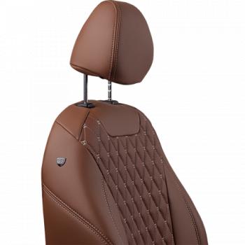 15 249 р. Комплект чехлов для сидений (Орегон) БАЙРОН ст БАЙРОН Lord Autofashion Volkswagen Crafter 1 (2006-2017) (темно-коричневый, вставка темно-коричневая, строчка бежевая)  с доставкой в г. Белгород. Увеличить фотографию 2