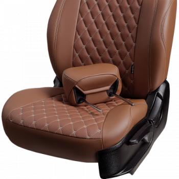 15 249 р. Комплект чехлов для сидений (Орегон) БАЙРОН ст БАЙРОН Lord Autofashion Volkswagen Crafter 1 (2006-2017) (темно-коричневый, вставка темно-коричневая, строчка бежевая)  с доставкой в г. Белгород. Увеличить фотографию 7