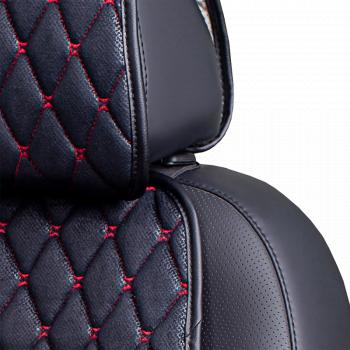 2 499 р. Накидка на сиденье (1 место Каир) МОНРО ст БАЙРОН Каир Lord Autofashion Mitsubishi Sigma (1990-1994) (черный, строчка красная)  с доставкой в г. Белгород. Увеличить фотографию 3