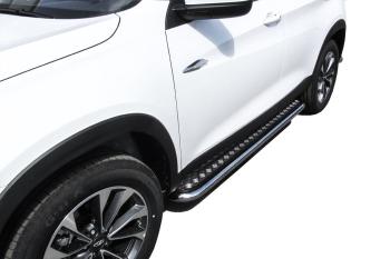 Защита порогов d57 с листом Slitkoff Haval F7 - F7x (нержавейка с полимерным покрытием в цвет черный)