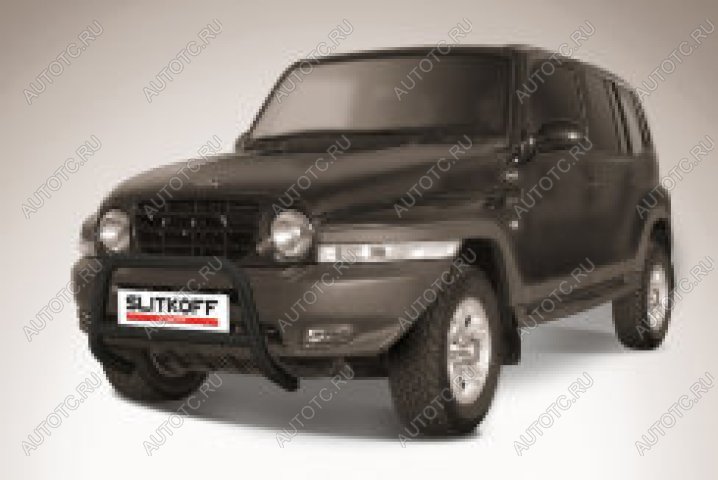 30 749 р. Защита переднего бампера кенгурятник d57 низкий Slitkoff ТАГАЗ Tager 5d (2008-2012) (нержавейка с полимерным покрытием в цвет черный)  с доставкой в г. Белгород