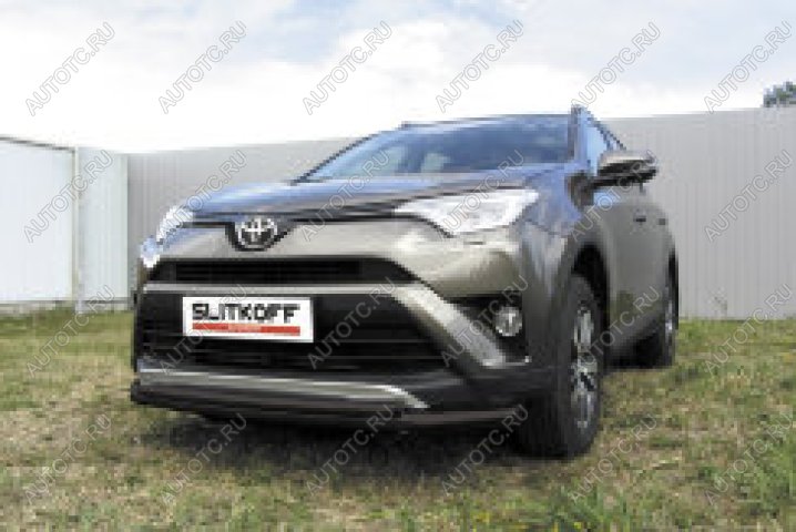 13 699 р. Защита переднего бампера d57+d42 двойная Slitkoff Toyota RAV4 XA40 5 дв. рестайлинг (2015-2019) (нержавейка с полимерным покрытием в цвет черный)  с доставкой в г. Белгород