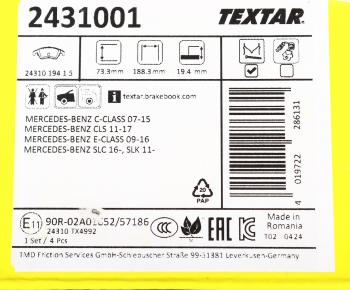6 549 р. Колодки тормозные передние (4шт.) TEXTAR Mercedes-Benz C-Class W204 дорестайлинг седан (2007-2011)  с доставкой в г. Белгород. Увеличить фотографию 5
