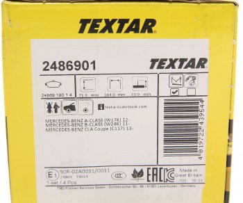 4 499 р. Колодки тормозные передние (4шт.) TEXTAR Mercedes-Benz A class W176 дорестайлинг, хэтчбэк 5 дв. (2012-2015)  с доставкой в г. Белгород. Увеличить фотографию 4
