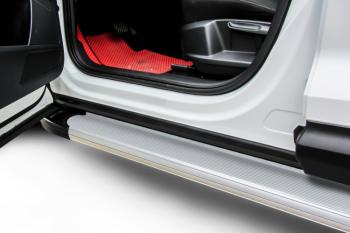 Пороги алюминиевые Optima SLITKOFF Volkswagen Touareg  2 NF (2010-2014) дорестайлинг (Silver)